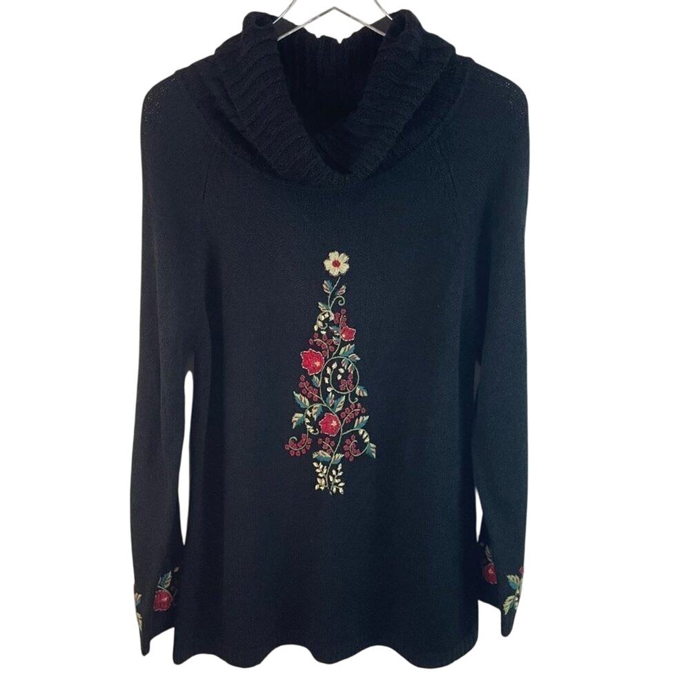 Coldwater Creek Floral Embroidered Sweater Size Large